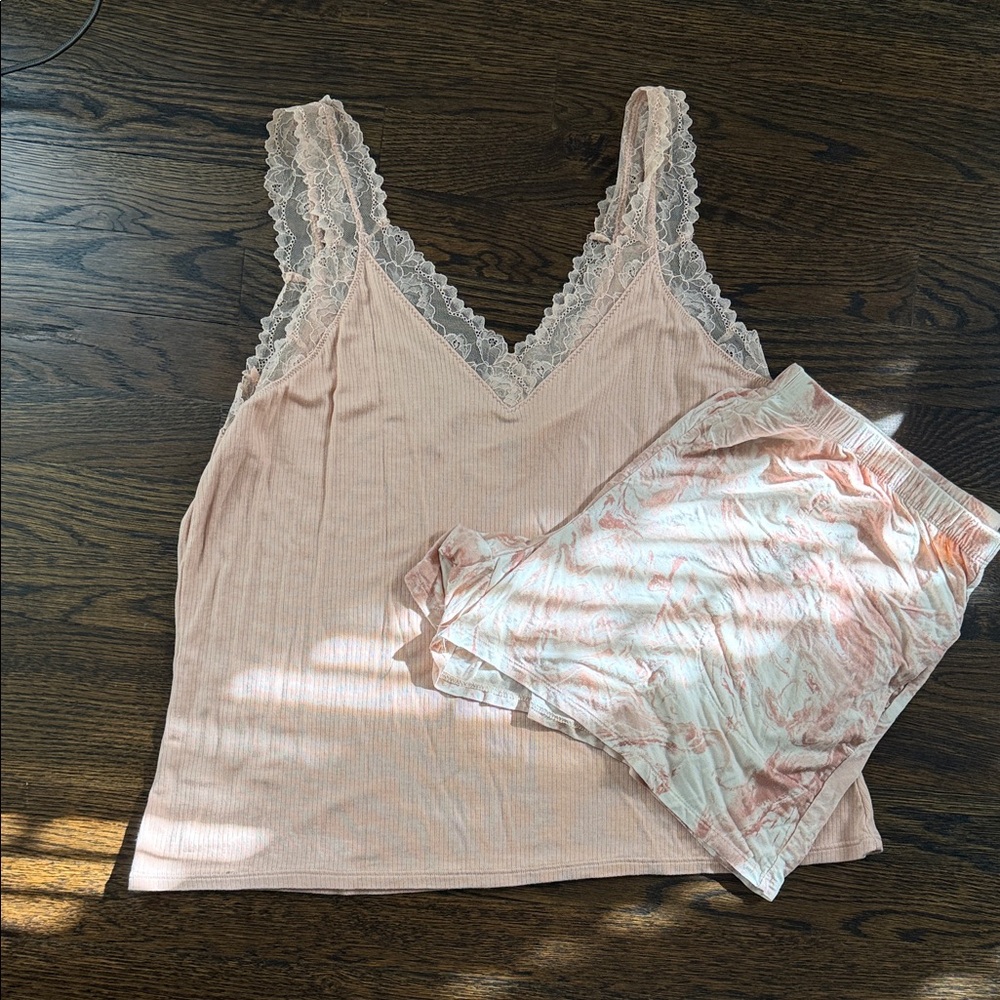 Soma Blush Lace Trim Pajama Set
